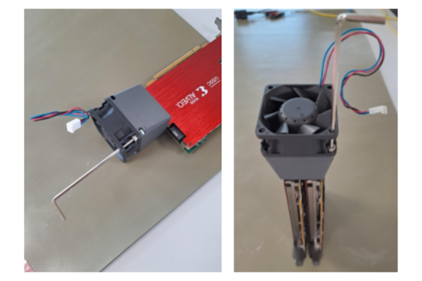 Mounting the 3D-printed fan duct and fan onto the AMD Alveo™ U55C card